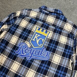 AEO Kansas City Royals Flannel Shirt Mens Large Blue Plaid Button Up KC Logo MLB